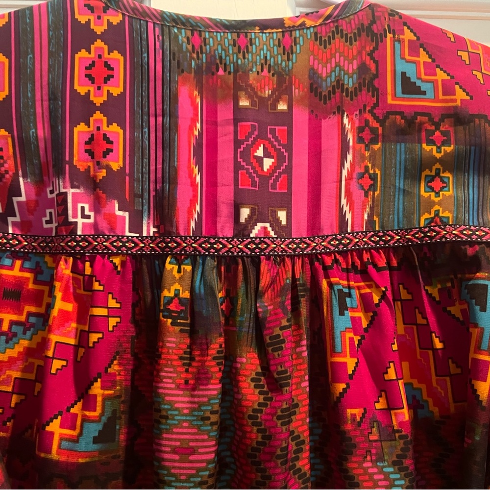 Uncle Frank Multicolor Boho Long Sleeve Dress - Pink, Red, Teal, Yellow - Picture 5 of 7